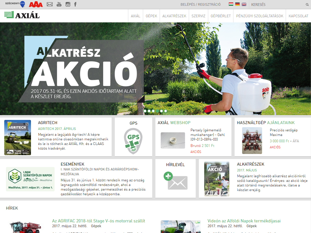 Axiál használtgép weboldal